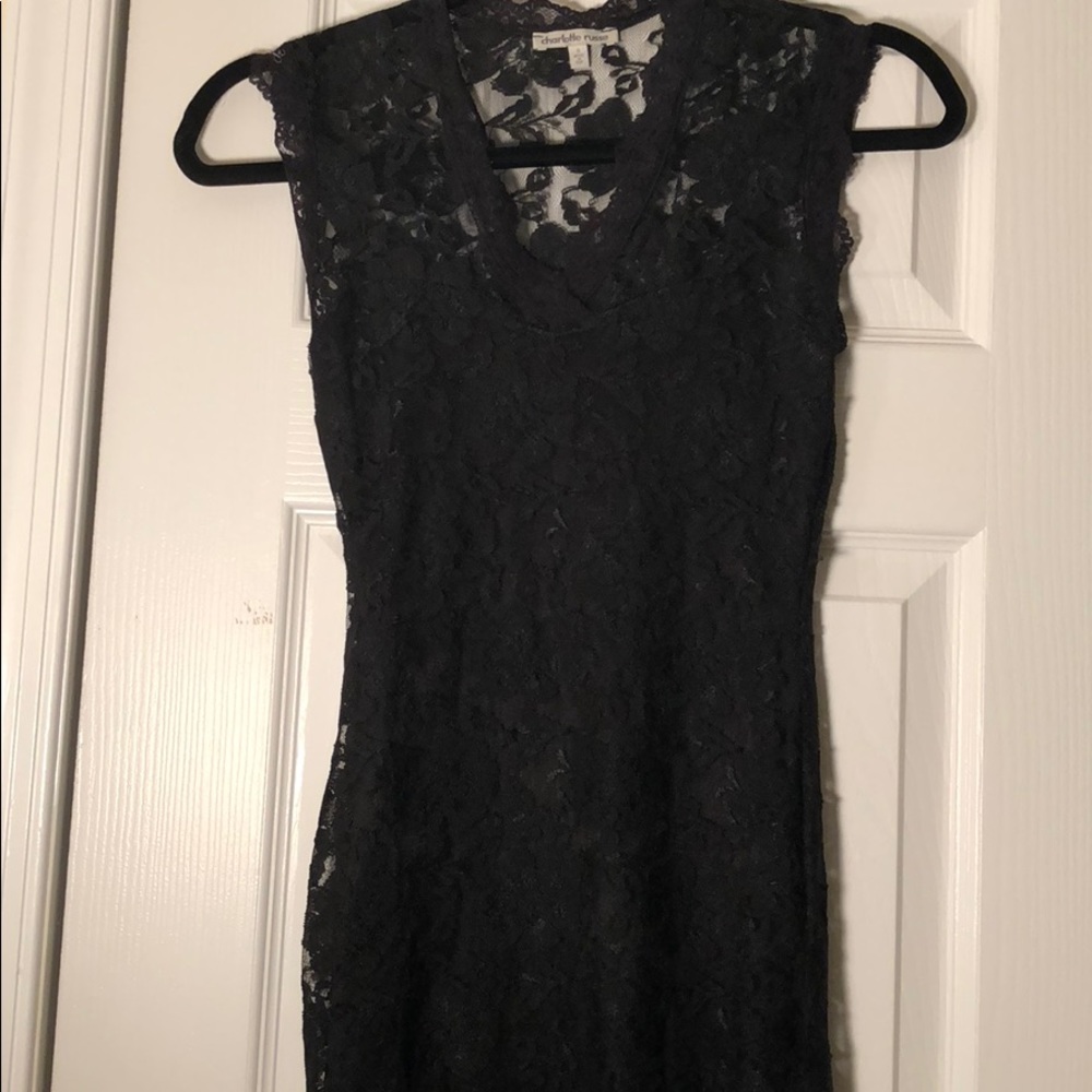 Lace black fitted dress